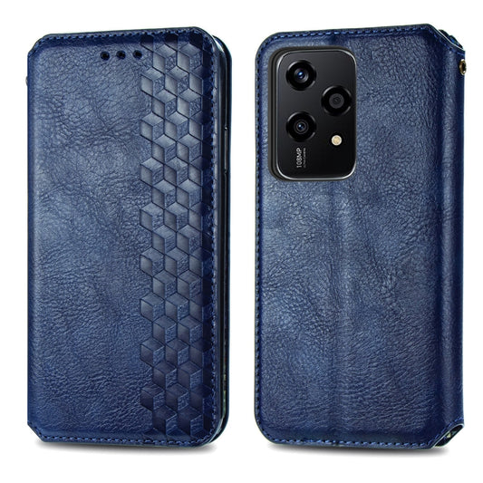 For Honor 200 Lite Global Cubic Grid Pressed Magnetic Leather Phone Case(Blue) by bashfashion