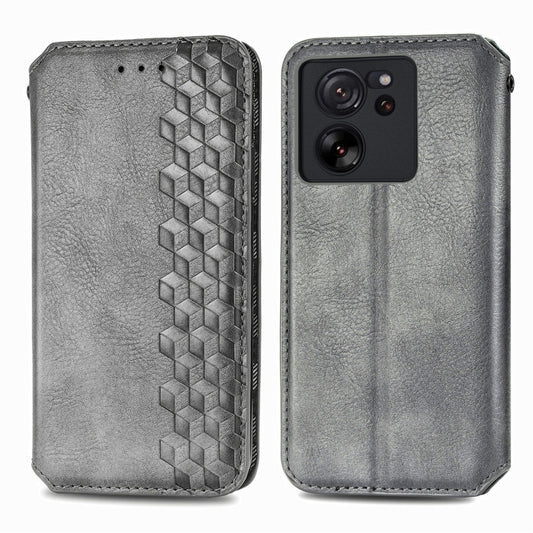 For Xiaomi 13T / 13T Pro Cubic Grid Pressed Magnetic Leather Phone Case(Grey) by bashfashion