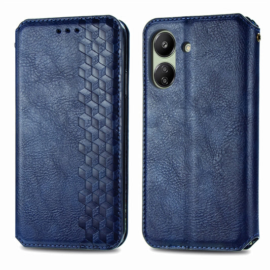 For Xiaomi Redmi 13C Cubic Grid Pressed Magnetic Leather Phone Case(Blue) by bashfashion