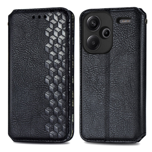 ForXiaomi Redmi Note 13 Pro+ Cubic Grid Pressed Magnetic Leather Phone Case(Black) by bashfashion