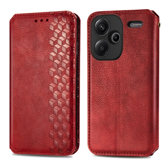 ForXiaomi Redmi Note 13 Pro+ Cubic Grid Pressed Magnetic Leather Phone Case(Red) by bashfashion