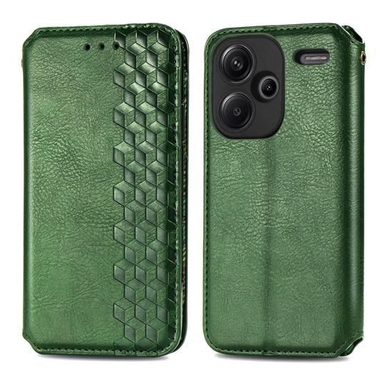 ForXiaomi Redmi Note 13 Pro+ Cubic Grid Pressed Magnetic Leather Phone Case(Green) by bashfashion