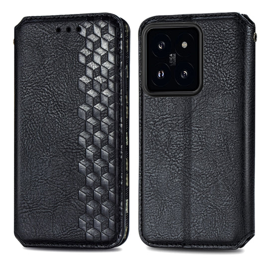 For Xiaomi 14 Cubic Grid Pressed Magnetic Leather Phone Case(Black) by bashfashion