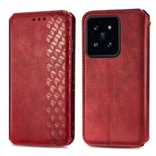 For Xiaomi 14 Cubic Grid Pressed Magnetic Leather Phone Case(Red) by bashfashion