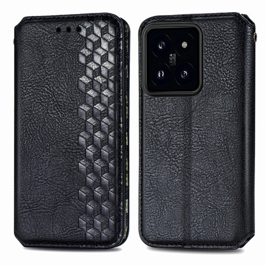 For Xiaomi 14 Pro Cubic Grid Pressed Magnetic Leather Phone Case(Black) by bashfashion