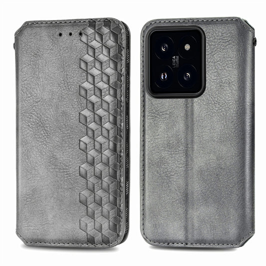 For Xiaomi 14 Pro Cubic Grid Pressed Magnetic Leather Phone Case(Grey) by bashfashion