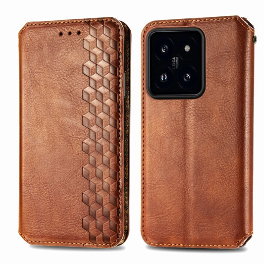 For Xiaomi 14 Pro Cubic Grid Pressed Magnetic Leather Phone Case(Brown) by bashfashion