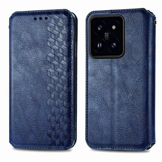 For Xiaomi 14 Pro Cubic Grid Pressed Magnetic Leather Phone Case(Blue) by bashfashion