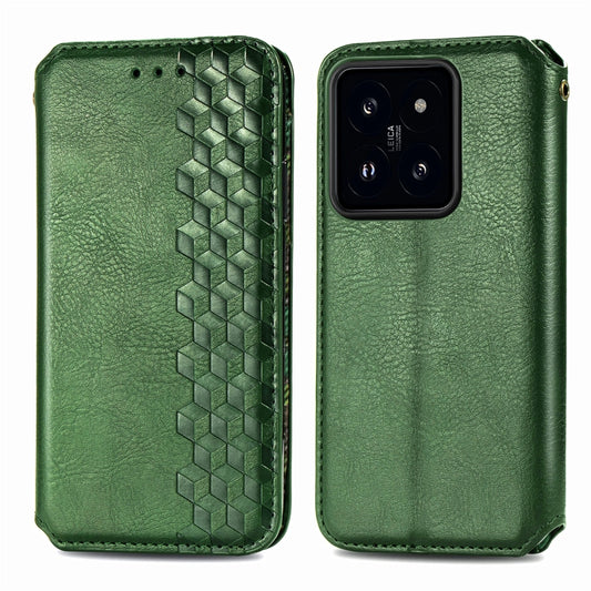 For Xiaomi 14 Pro Cubic Grid Pressed Magnetic Leather Phone Case(Green) by bashfashion