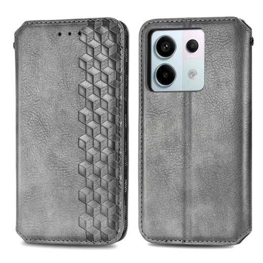 For Xiaomi Redmi Note 13 Pro Cubic Grid Pressed Magnetic Leather Phone Case(Grey) by bashfashion