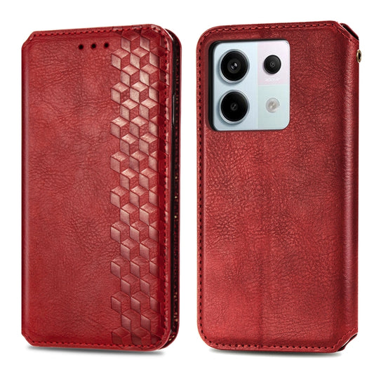 For Xiaomi Redmi Note 13 Pro Cubic Grid Pressed Magnetic Leather Phone Case(Red) by bashfashion