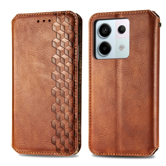 For Xiaomi Redmi Note 13 Pro Cubic Grid Pressed Magnetic Leather Phone Case(Brown) by bashfashion