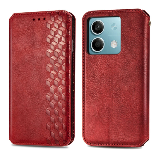 For Xiaomi Redmi Note 13 Cubic Grid Pressed Magnetic Leather Phone Case(Red) by bashfashion