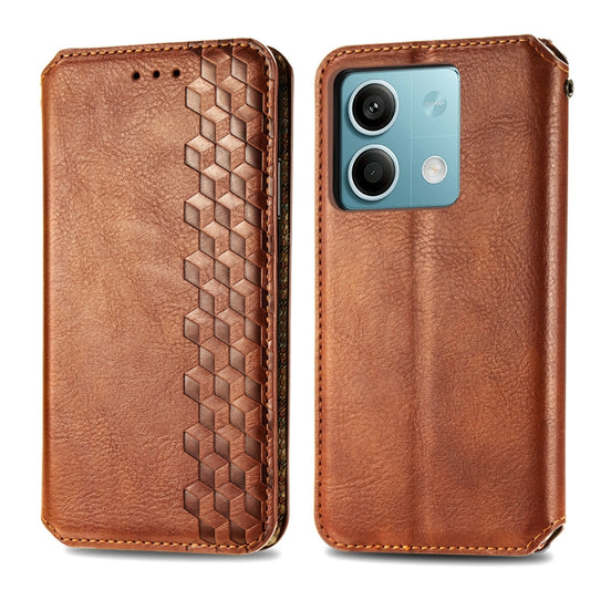 For Xiaomi Redmi Note 13 Cubic Grid Pressed Magnetic Leather Phone Case(Brown) by bashfashion