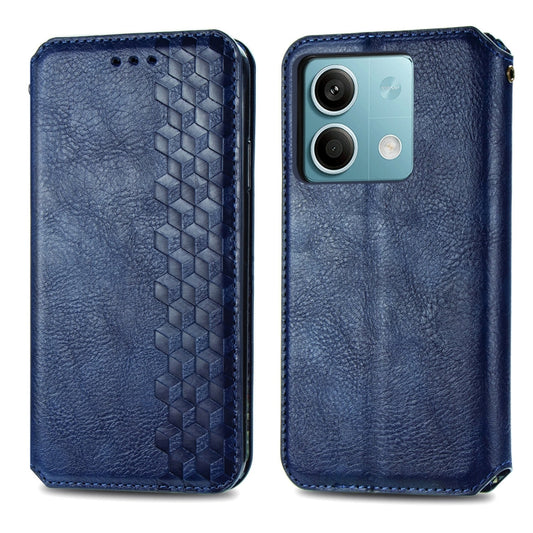 For Xiaomi Redmi Note 13 Cubic Grid Pressed Magnetic Leather Phone Case(Blue) by bashfashion