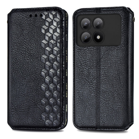 For Xiaomi Redmi K70E Cubic Grid Pressed Magnetic Leather Phone Case(Black) by bashfashion