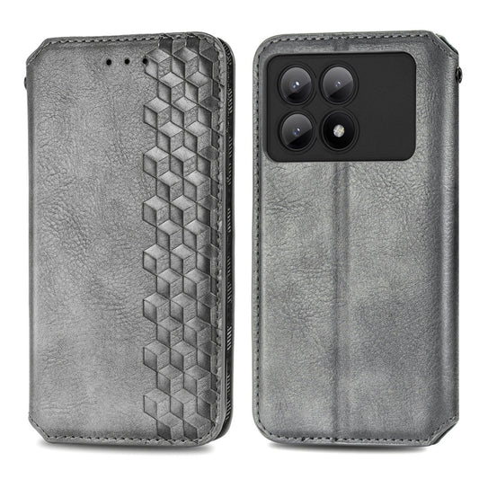 For Xiaomi Redmi K70E Cubic Grid Pressed Magnetic Leather Phone Case(Grey) by bashfashion