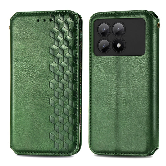 For Xiaomi Redmi K70E Cubic Grid Pressed Magnetic Leather Phone Case(Green) by bashfashion