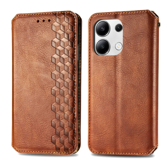 For Xiaomi Redmi Note 13 4G Cubic Grid Pressed Magnetic Leather Phone Case(Brown) by bashfashion