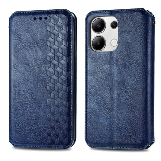 For Xiaomi Redmi Note 13 4G Cubic Grid Pressed Magnetic Leather Phone Case(Blue) by bashfashion