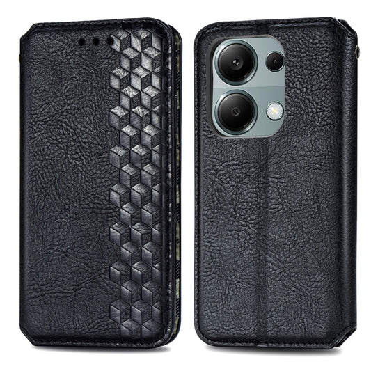 For Xiaomi Redmi Note 13 Pro 4G Cubic Grid Pressed Magnetic Leather Phone Case(Black) by bashfashion