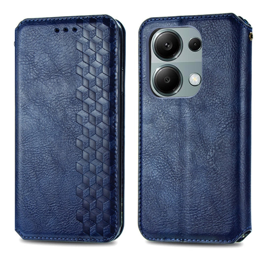 For Xiaomi Redmi Note 13 Pro 4G Cubic Grid Pressed Magnetic Leather Phone Case(Blue) by bashfashion