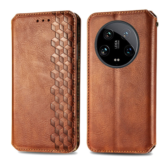 For Xiaomi 14 Ultra Cubic Grid Pressed Magnetic Leather Phone Case(Brown) by bashfashion