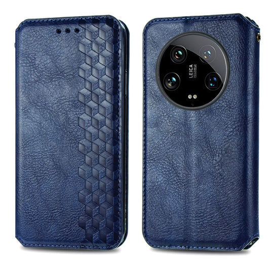 For Xiaomi 14 Ultra Cubic Grid Pressed Magnetic Leather Phone Case(Blue) by bashfashion