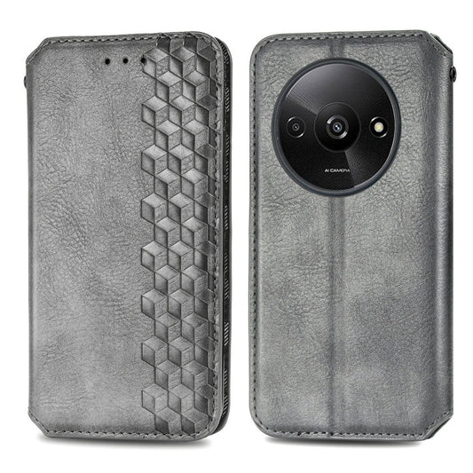 For Xiaomi Redmi A3 Cubic Grid Pressed Magnetic Leather Phone Case(Grey) by bashfashion