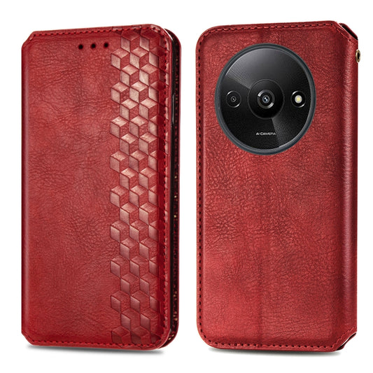 For Xiaomi Redmi A3 Cubic Grid Pressed Magnetic Leather Phone Case(Red) by bashfashion
