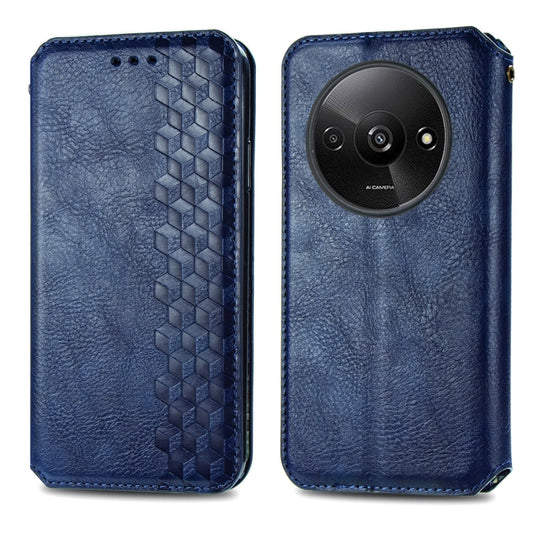For Xiaomi Redmi A3 Cubic Grid Pressed Magnetic Leather Phone Case(Blue) by bashfashion