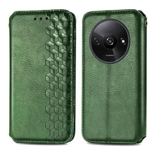 For Xiaomi Redmi A3 Cubic Grid Pressed Magnetic Leather Phone Case(Green) by bashfashion