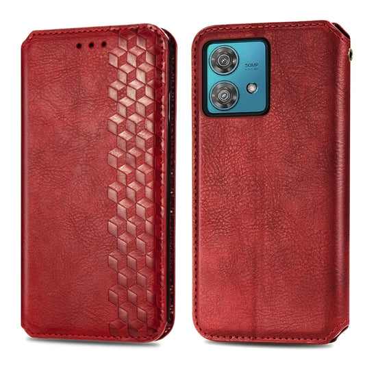 For Motorola Edge 40 Neo Cubic Grid Pressed Magnetic Leather Phone Case(Red) by bashfashion
