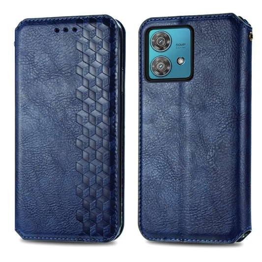 For Motorola Edge 40 Neo Cubic Grid Pressed Magnetic Leather Phone Case(Blue) by bashfashion