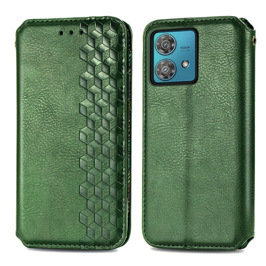 For Motorola Edge 40 Neo Cubic Grid Pressed Magnetic Leather Phone Case(Green) by bashfashion