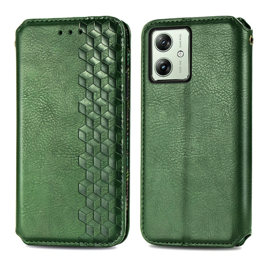 For Motorola Moto G54 5G Cubic Grid Pressed Magnetic Leather Phone Case(Green) by bashfashion