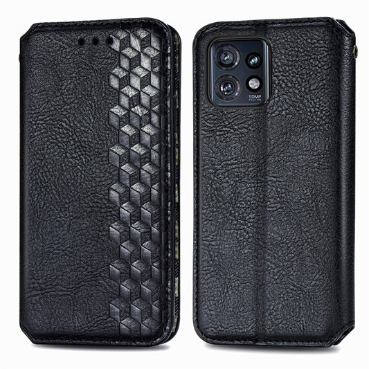 For Motorola Edge 40 Pro Cubic Grid Pressed Magnetic Leather Phone Case(Black) by bashfashion