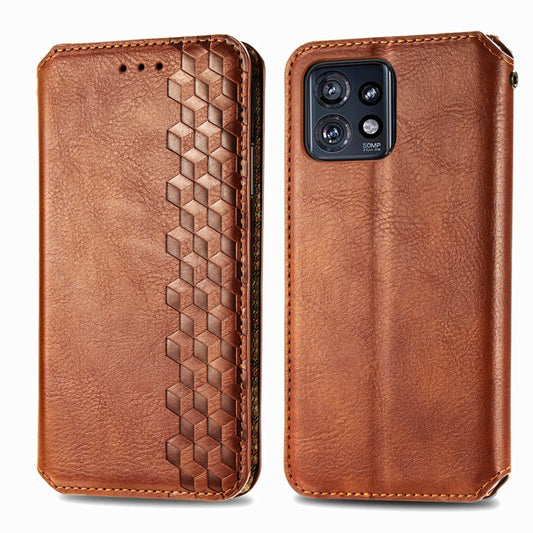 For Motorola Edge 40 Pro Cubic Grid Pressed Magnetic Leather Phone Case(Brown) by bashfashion