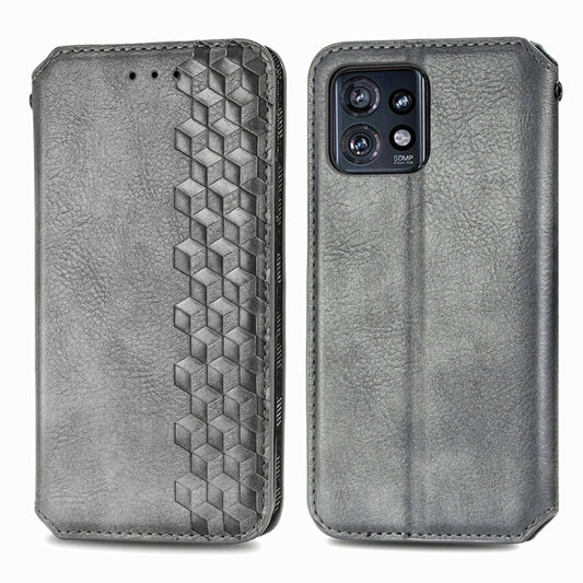 For Motorola Edge 40 Pro Cubic Grid Pressed Magnetic Leather Phone Case(Grey) by bashfashion