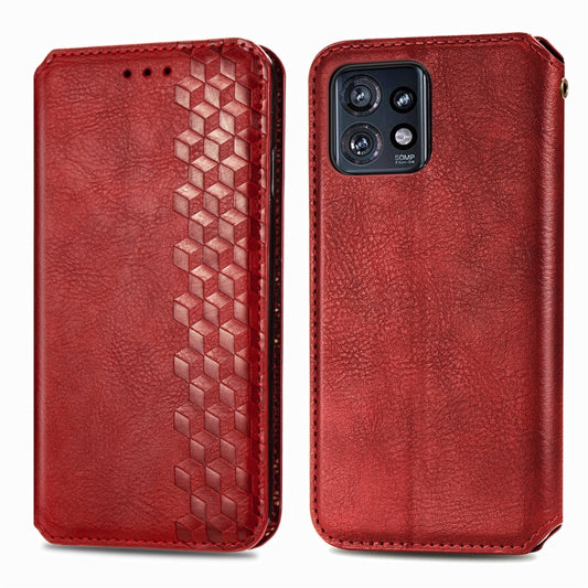 For Motorola Edge 40 Pro Cubic Grid Pressed Magnetic Leather Phone Case(Red) by bashfashion