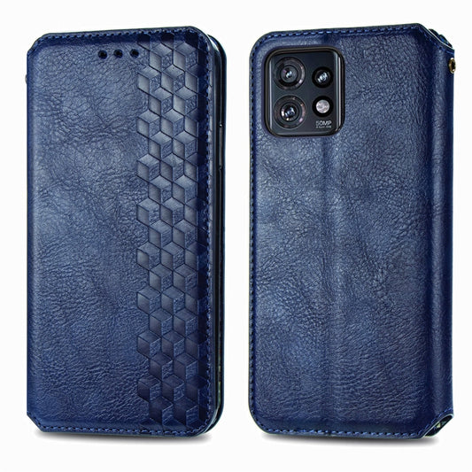 For Motorola Edge 40 Pro Cubic Grid Pressed Magnetic Leather Phone Case(Blue) by bashfashion