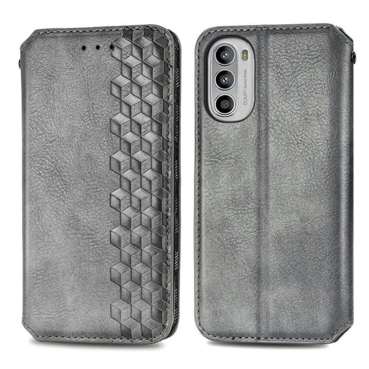 For Motorola Moto G52 Cubic Grid Pressed Magnetic Leather Phone Case(Grey) by bashfashion