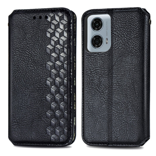 For Motorola Moto G24 Power Cubic Grid Pressed Magnetic Leather Phone Case(Black) by bashfashion