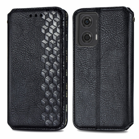For Motorola Moto G24 Cubic Grid Pressed Magnetic Leather Phone Case(Black) by bashfashion