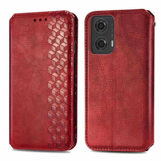 For Motorola Moto G24 Cubic Grid Pressed Magnetic Leather Phone Case(Red) by bashfashion