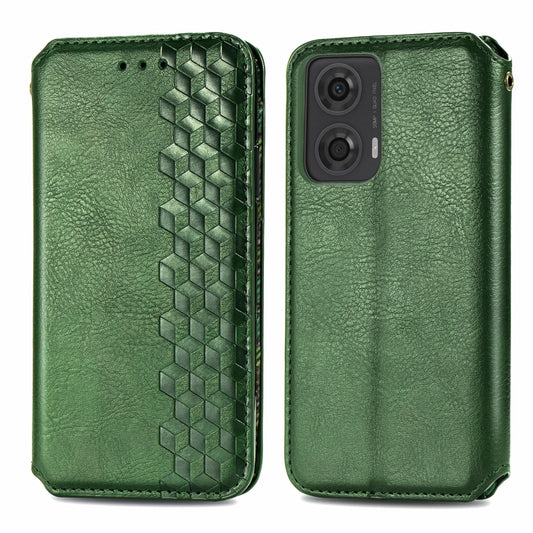 For Motorola Moto G24 Cubic Grid Pressed Magnetic Leather Phone Case(Green) by bashfashion