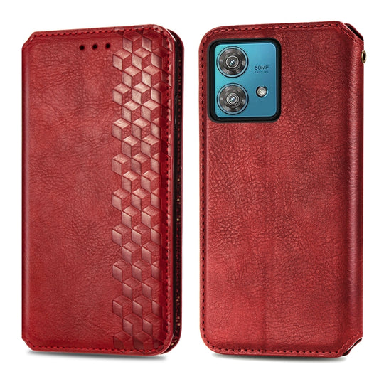 For Motorola Moto G84 5G Cubic Grid Pressed Magnetic Leather Phone Case(Red) by bashfashion