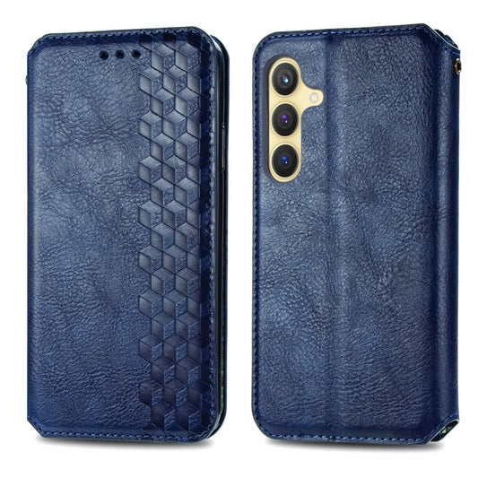 For Samsung Galaxy S24+ 5G Cubic Grid Pressed Magnetic Leather Phone Case(Blue) by bashfashion