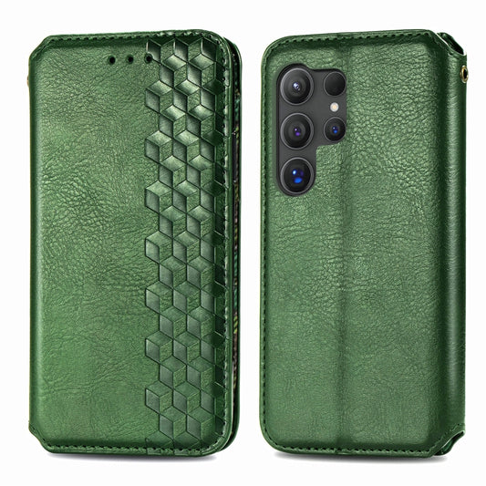 For Samsung Galaxy S24 Ultra 5G Cubic Grid Pressed Magnetic Leather Phone Case(Green) by bashfashion