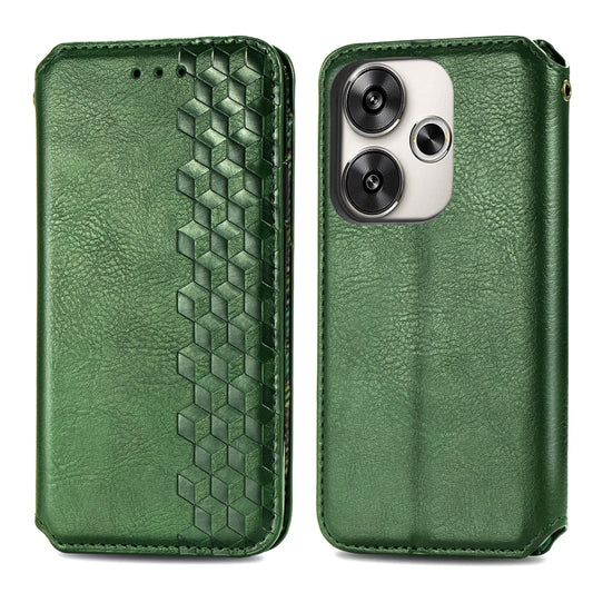 For Redmi Turbo 3 5G Cubic Grid Pressed Magnetic Leather Phone Case(Green) by bashfashion
